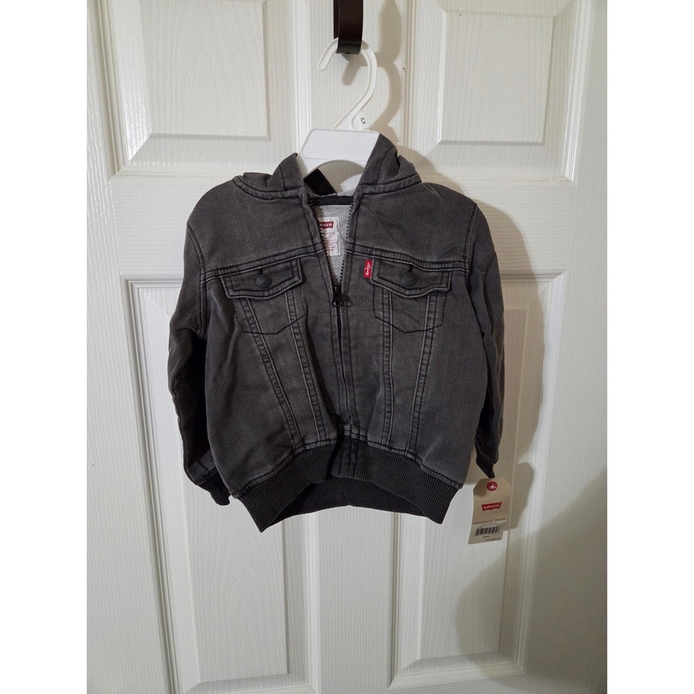 Levis Toddler Hooded Denim Jacket Charcoal Gray Full Zip Trucker 24M 617830